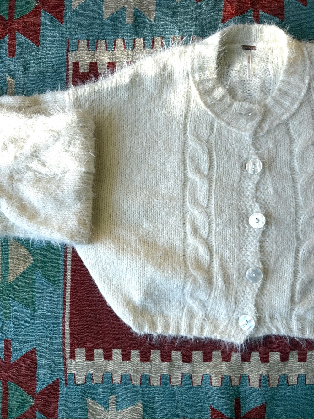 Free People Willow Cream Fuzzy Cable Cardigan Size M